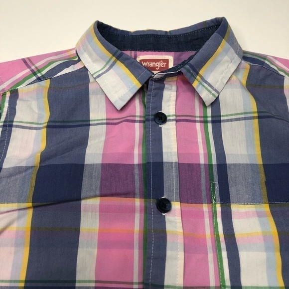 Wrangler Pink Blue Yellow & White Plaid Short Sleeve Button-up Shirt SIZE 6 - Picture 4 of 12